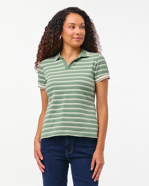 Polo Cuello Camisa Mujer Rose Verde Palmera
