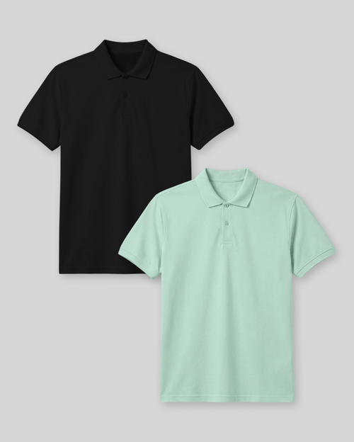 Pack de 2 polos Cuello Camisa Hombre Negro / Verde Slit