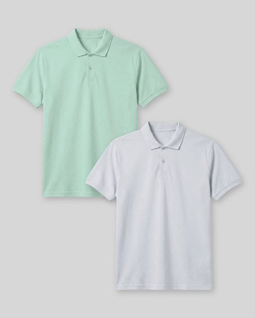 Pack de 2 polos Cuello Camisa Hombre Celeste claro / Verde Slit