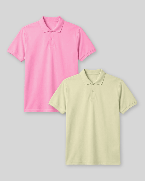 Pack de 2 polos Cuello Camisa Hombre Rosado Chicle / Verde Lima