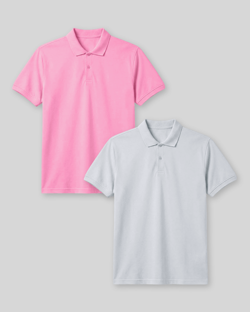 Pack de 2 polos Cuello Camisa Hombre Rosado chicle / Celeste Claro