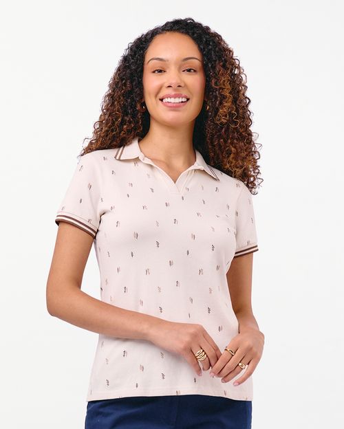 Polo Cuello Camisa Mujer Leah Beige Crema