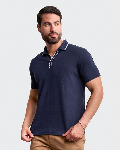 Polo Cuello Camisa Hombre Martel Azul Nautico Seda