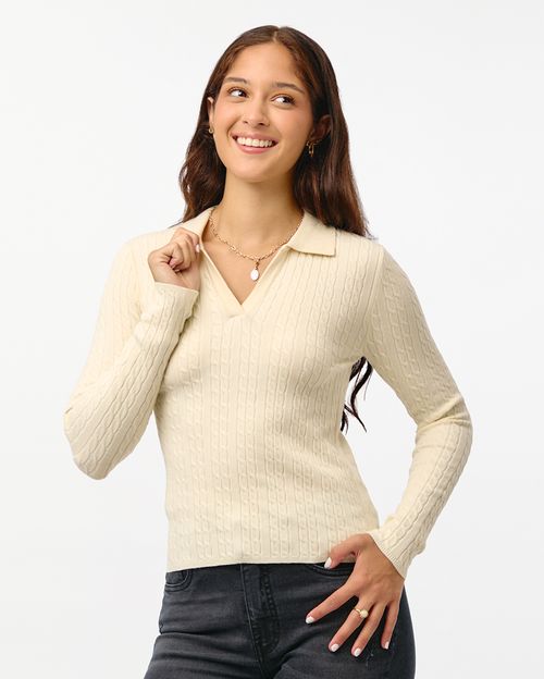 Chompa Mujer Cona Crema Pastel