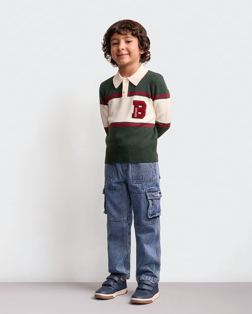 Chompa Niño Ginger Verde Esmeralda / Blanco