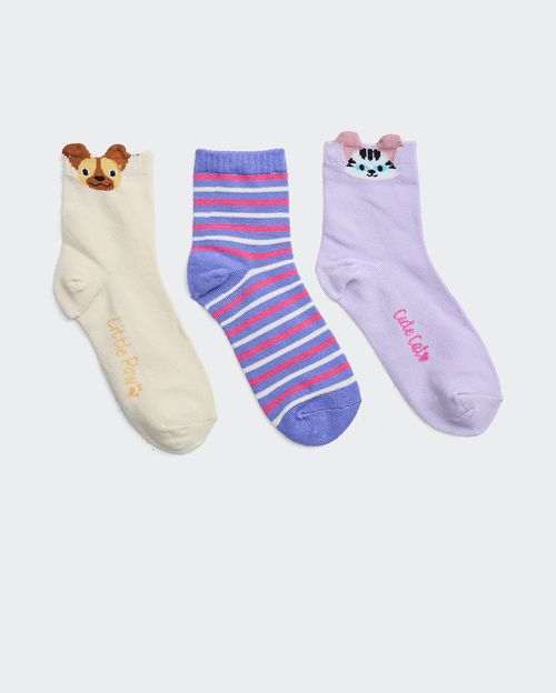 Calcetines Pack x 3 Niña Mora Beige/Lila/Morado
