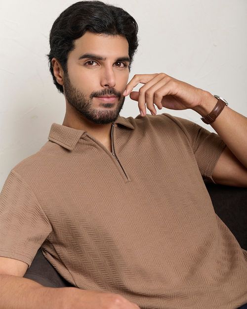 Polo Cuello Camisa Hombre Elijah Marrón Claro