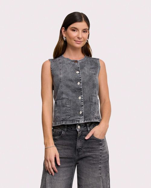 Chaleco Denim Mujer Rose Light Grey