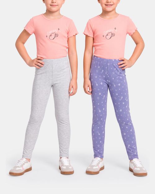 Leggins Pack x 2 Niña Bella Níquel Poly/Morado Azulado