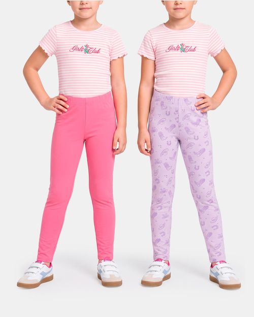 Leggins Pack x 2 Niña Bella Lila Violet/Rosado Clavel