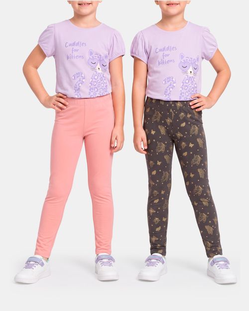Leggins Pack x 2 Niña Bella Gris Noche/Rosado Icing