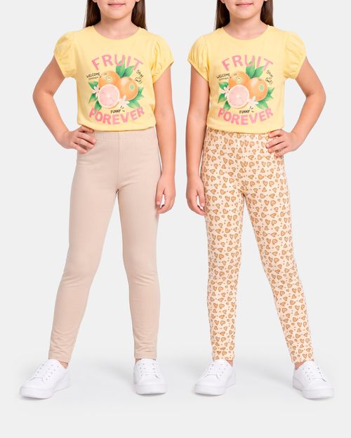 Leggins Pack x 2 Niña Bella Beige/Beige Botánico